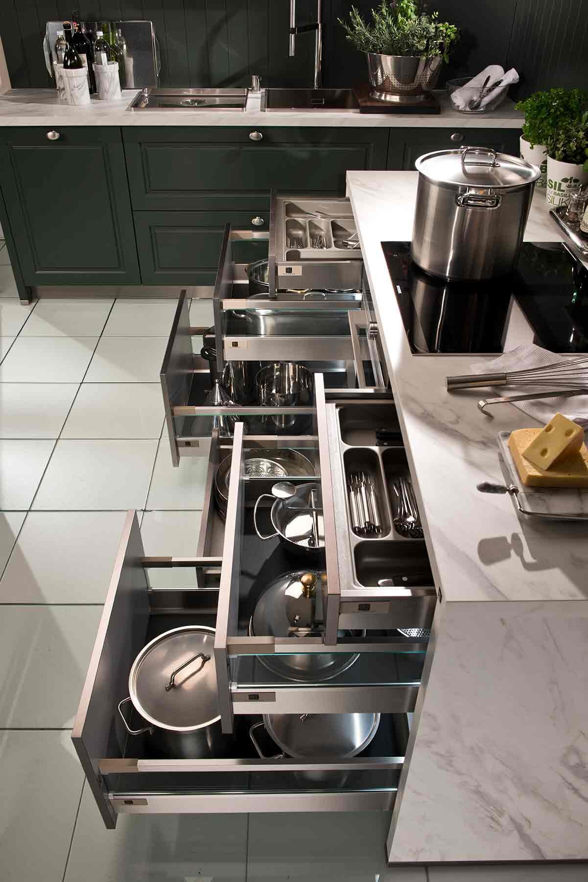 Enjoy modern kitchen style like these remodeled drawers.