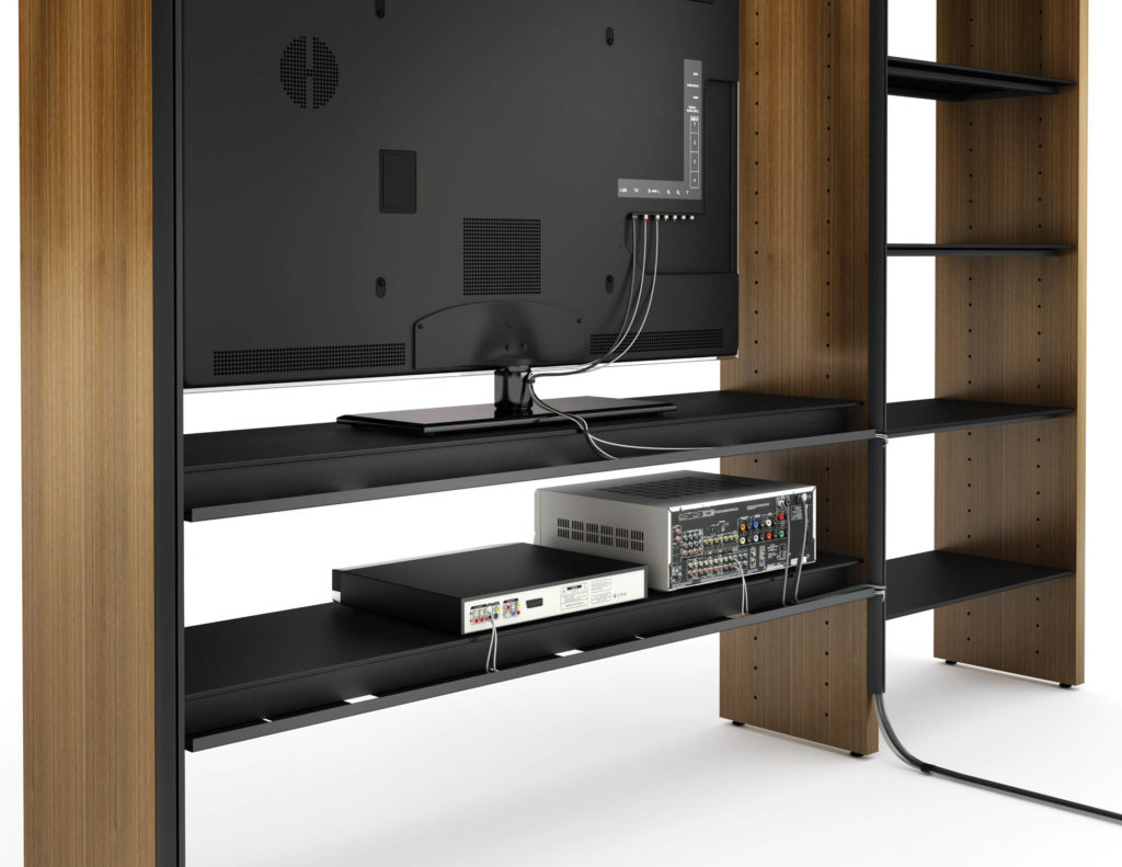 Wall Systems like this unit from BDI are versatile options for modern shelving.